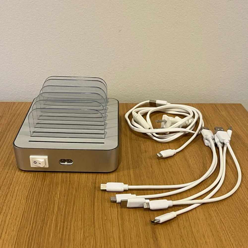 Silver Charging Station with White Cables